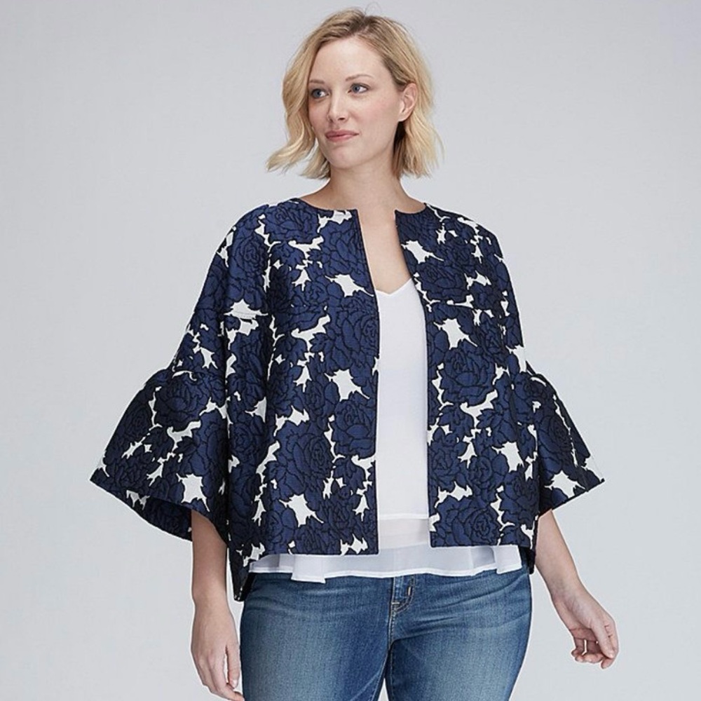 Lane Bryant Navy and White Floral Brocade Jacket